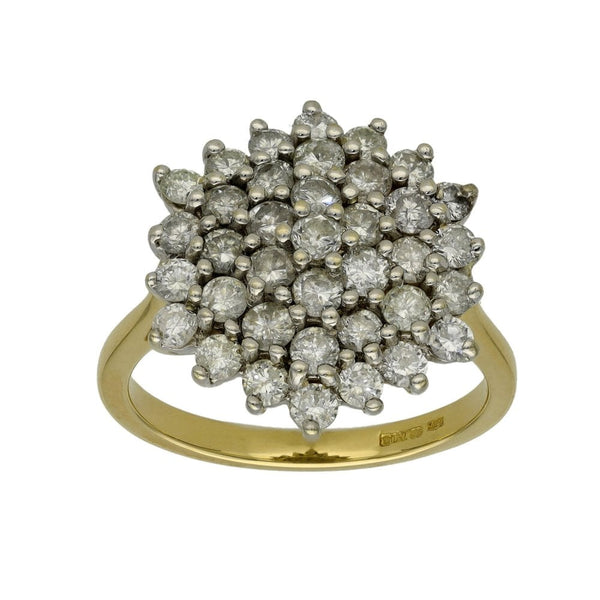 Ladies 18ct Yellow Gold 1.85ct Diamond Cluster Ring - Size P