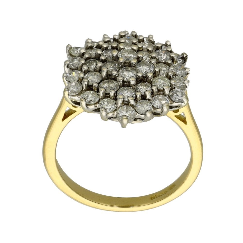 Ladies 18ct Yellow Gold 1.85ct Diamond Cluster Ring - Size P