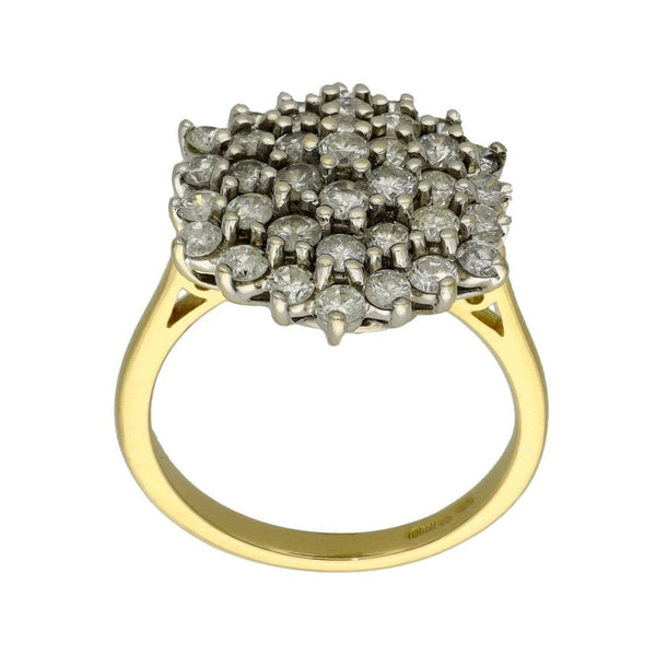 Ladies 18ct Yellow Gold 1.85ct Diamond Cluster Ring - Size P