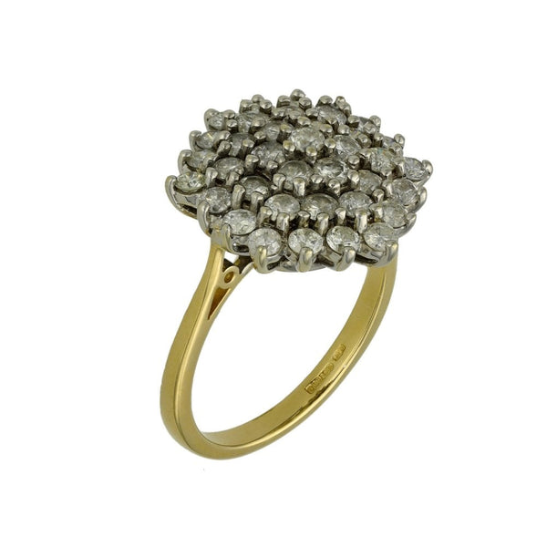 Ladies 18ct Yellow Gold 1.85ct Diamond Cluster Ring - Size P