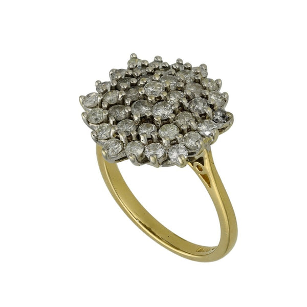 Ladies 18ct Yellow Gold 1.85ct Diamond Cluster Ring - Size P
