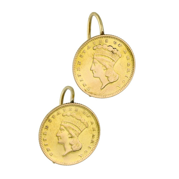 Yellow Gold Dollar Coin Earrings - 1862 - 3.8g