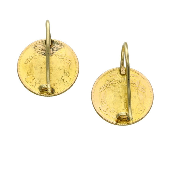 Yellow Gold Dollar Coin Earrings - 1862 - 3.8g