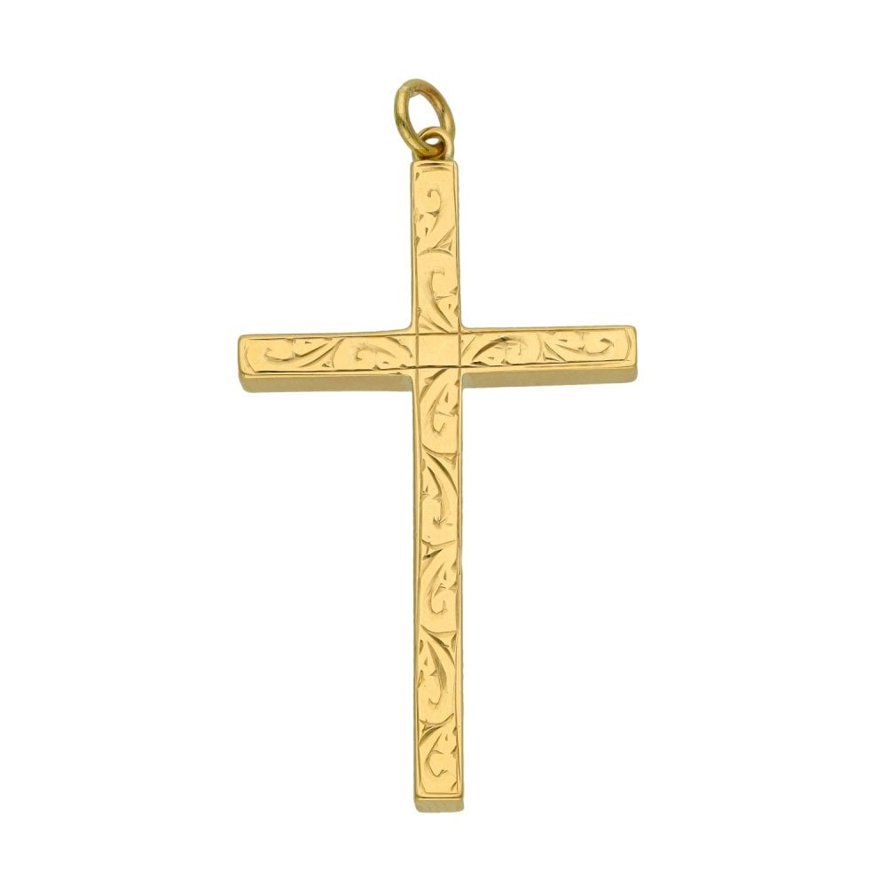 9ct Yellow Gold Patterned Cross Pendant - 5.8g