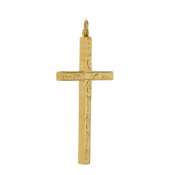 9ct Yellow Gold Patterned Cross Pendant - 5.8g