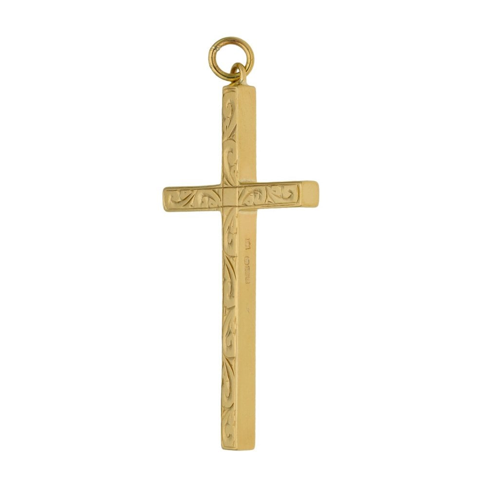 9ct Yellow Gold Patterned Cross Pendant - 5.8g