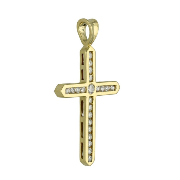 9ct Yellow Gold Cubic Zirconia Cross Pendant - 3.0g