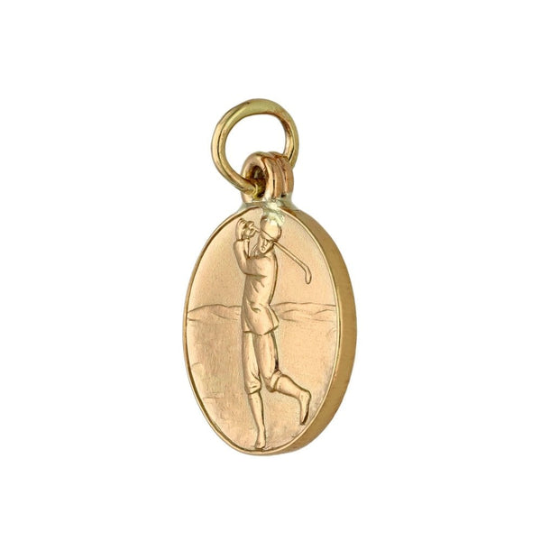 9ct Rose Gold Golf Medal Pendant - 19x23x2mm - 4.6g