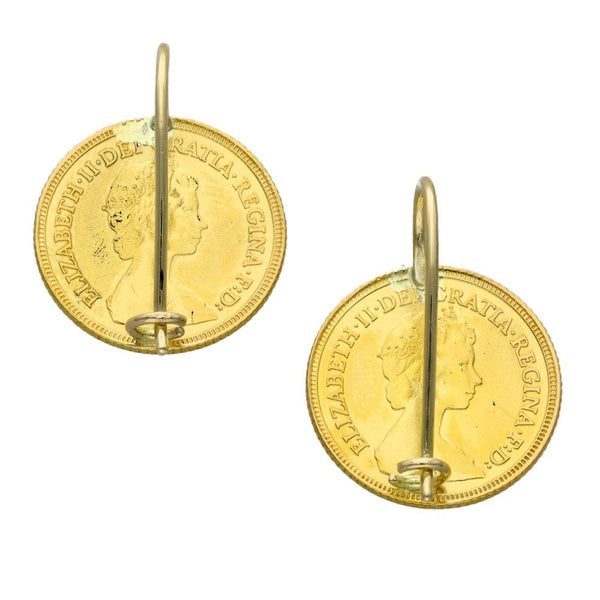 1982 Yellow Gold Half Sovereign Coin Earrings - 8.7g