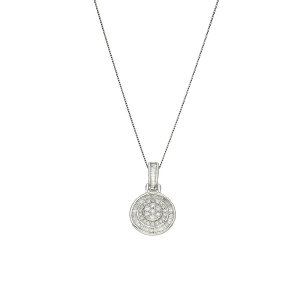 Ladies 9ct White Gold Round Diamond Set Pendant & Chain - 18"
