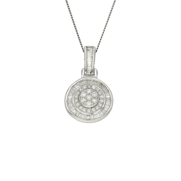 Ladies 9ct White Gold Round Diamond Set Pendant & Chain - 18"