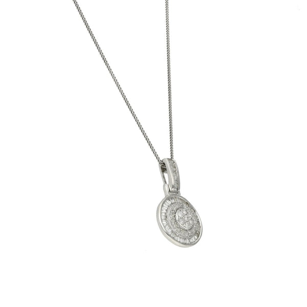Ladies 9ct White Gold Round Diamond Set Pendant & Chain - 18"