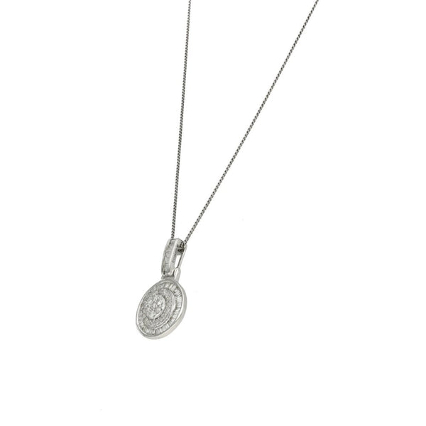 Ladies 9ct White Gold Round Diamond Set Pendant & Chain - 18"