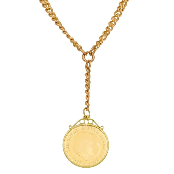 9ct Yellow Gold Royal Silver Jubilee Medal Albert Chain -1952-77