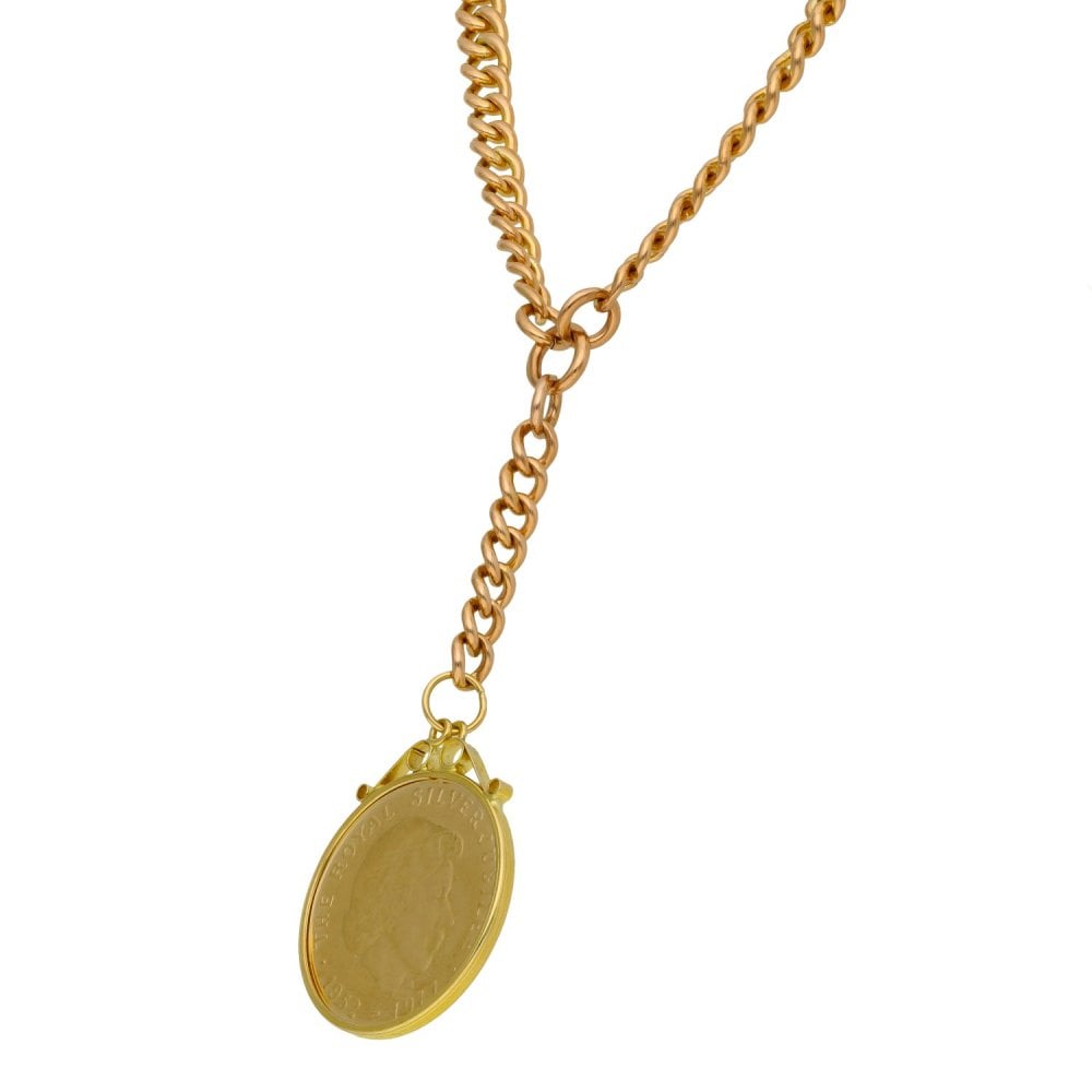 9ct Yellow Gold Royal Silver Jubilee Medal Albert Chain -1952-77