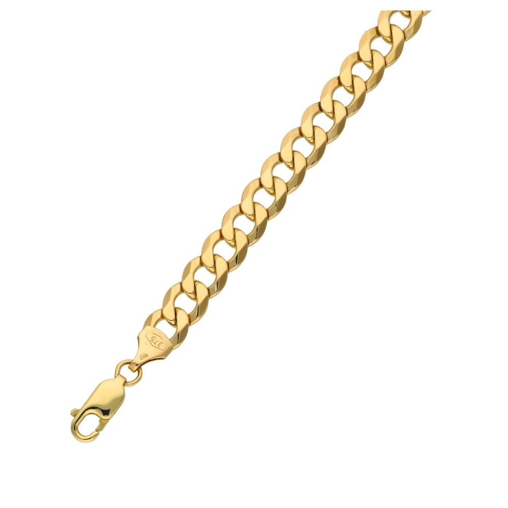 Ladies 9ct Yellow Gold Curb Bracelet - 8" - 5.3g