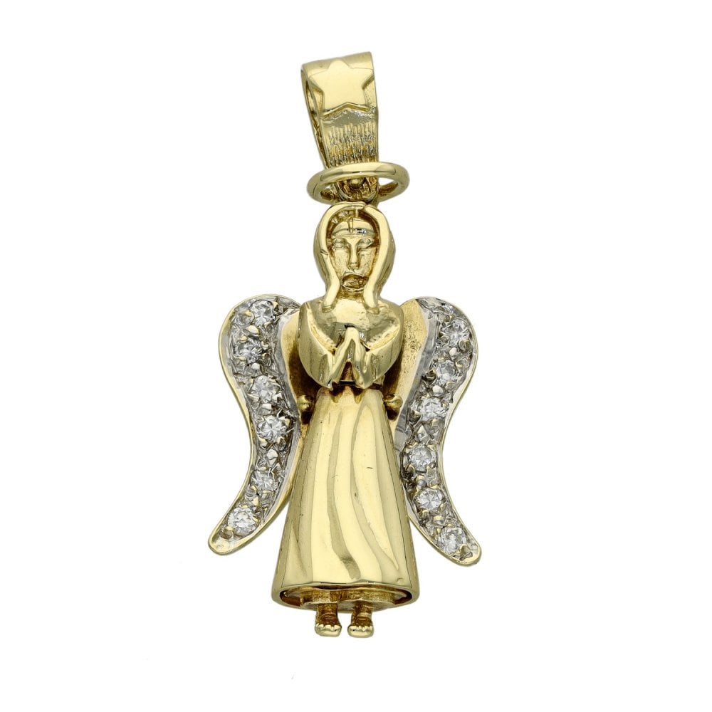 9ct Yellow Gold Cubic Zirconia Angel Pendant - 5.4g