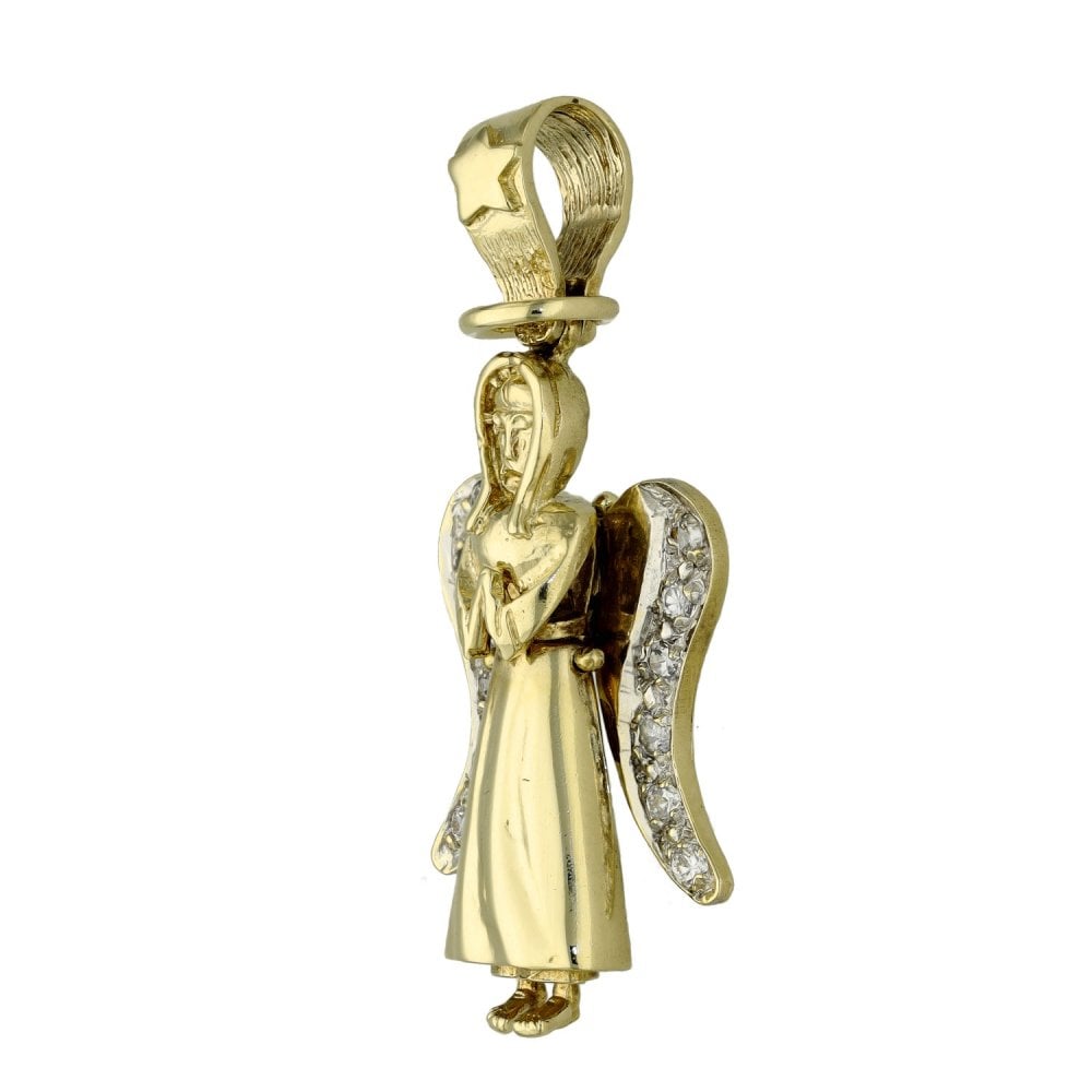 9ct Yellow Gold Cubic Zirconia Angel Pendant - 5.4g