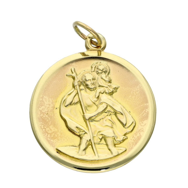 9ct Yellow Gold Round St. Christopher Pendant - 3.4g