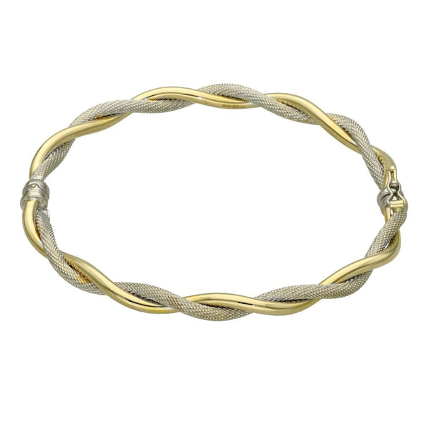 9ct Yellow & White Gold Plain & Twist Entwined Bangle - 4.8g