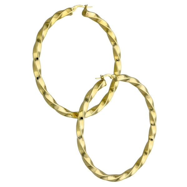 9ct Yellow Gold Large Twist Hoop Earrings - 3.9g