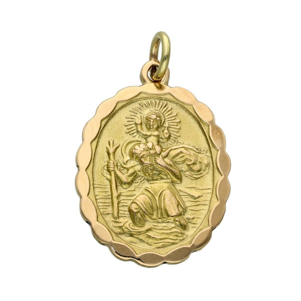 9ct Yellow Gold Oval Double-Sided St. Christopher Pendant