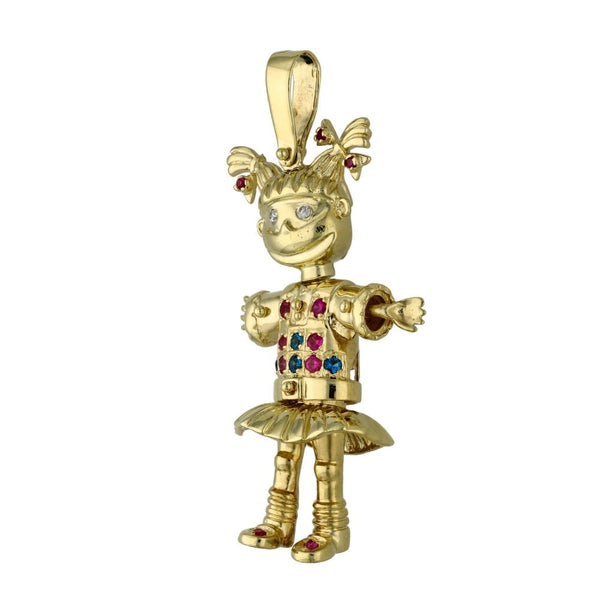 Ladies 9ct Yellow Gold Coloured Stone Dolly Pendant - 10.8g