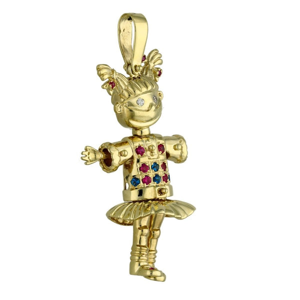 Ladies 9ct Yellow Gold Coloured Stone Dolly Pendant - 10.8g