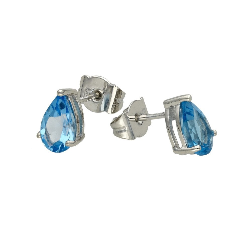 Ladies 9ct White Gold Blue Topaz Stud Earrings