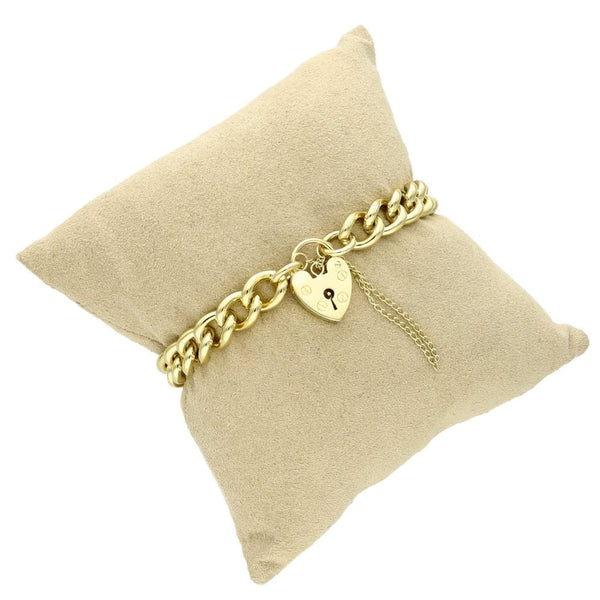 Ladies 9ct Yellow Gold Curb Bracelet With Padlock - 32.4g