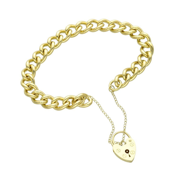 Ladies 9ct Yellow Gold Curb Bracelet With Padlock - 32.4g
