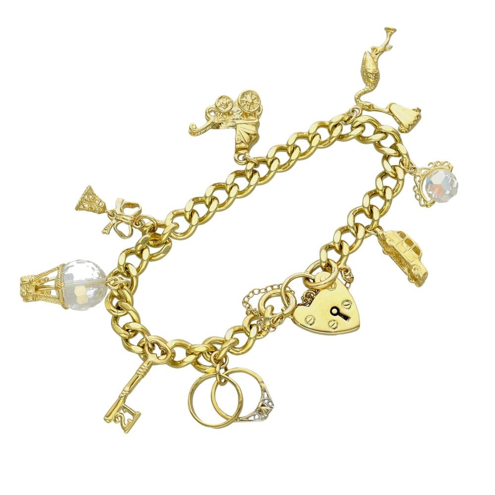 Ladies 9ct Yellow Gold Charm Bracelet - 37.6g
