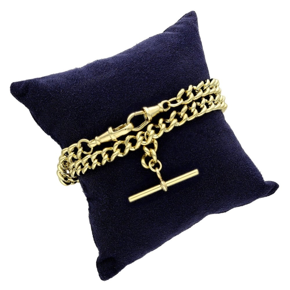 9ct Yellow Gold Double Albert Bracelet & T-Bar Pendant - 56.3g
