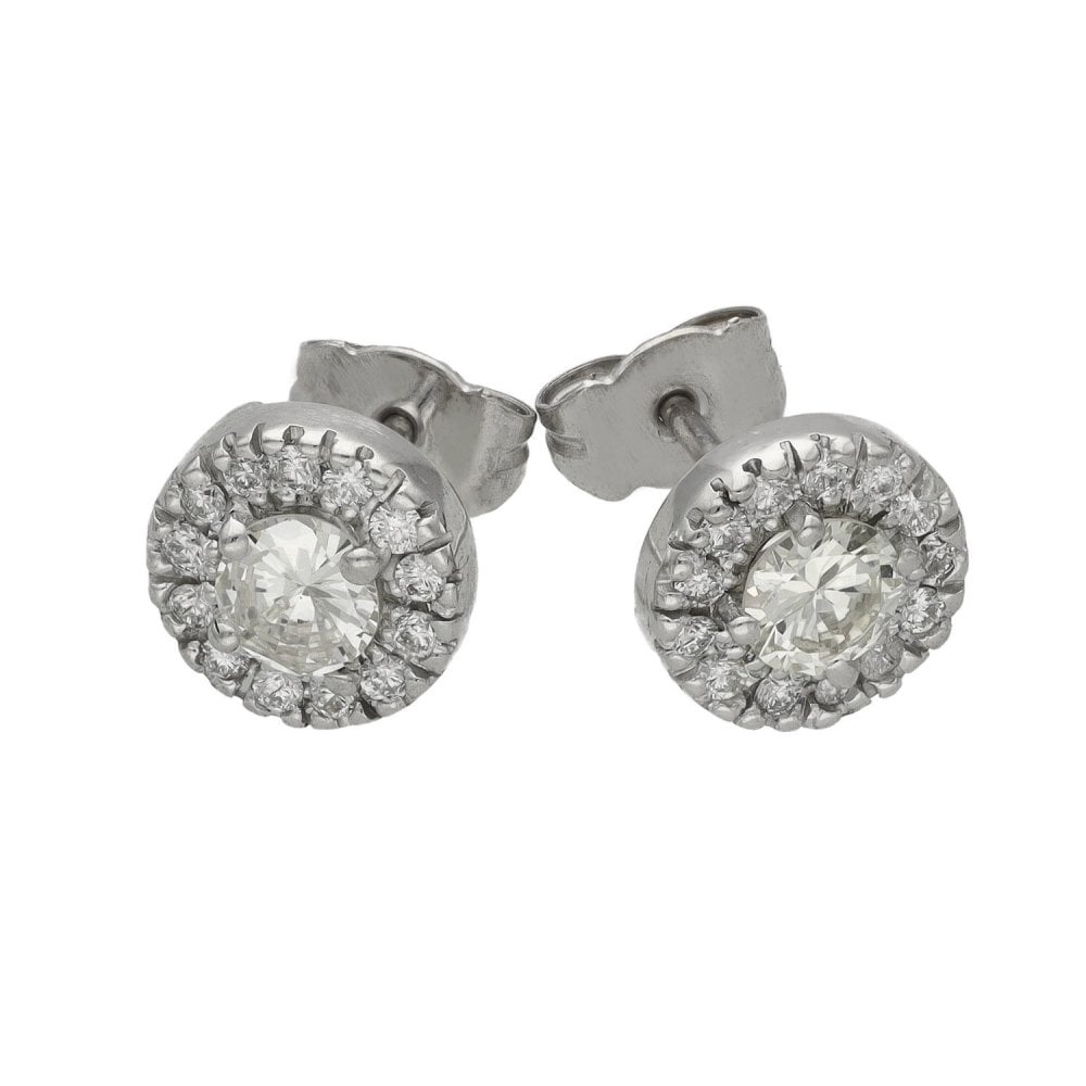 Ladies 9ct White Gold Diamond Set Cluster Earrings - 1.00ct