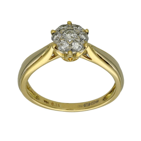 Ladies 18ct Yellow Gold Diamond Cluster Ring - Size J