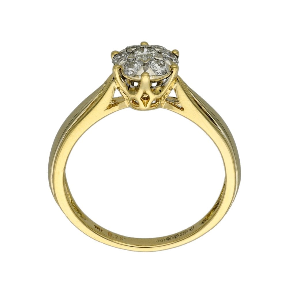 Ladies 18ct Yellow Gold Diamond Cluster Ring - Size J