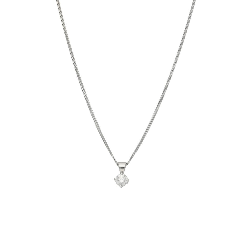 Ladies 18ct White Gold Diamond Solitaire Pendant & Chain - 18"