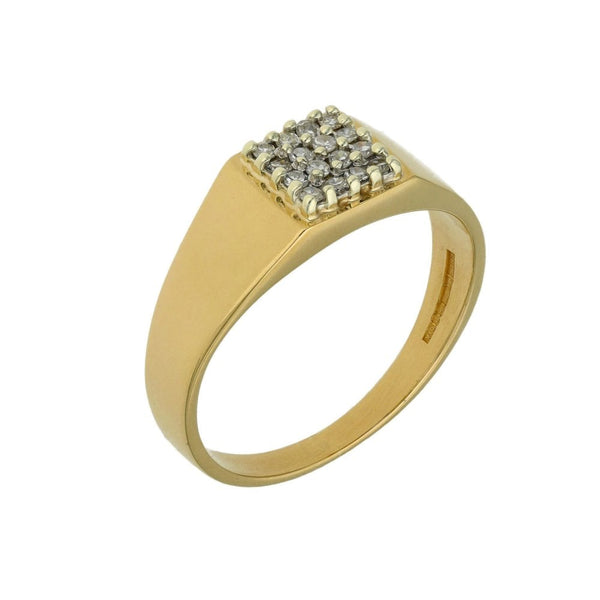 9ct Yellow Gold Diamond Set Signet Ring -  Size S - 4.4g