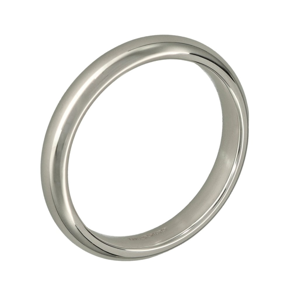 9ct White Gold Court Shape Wedding Ring - Size N - 3mm