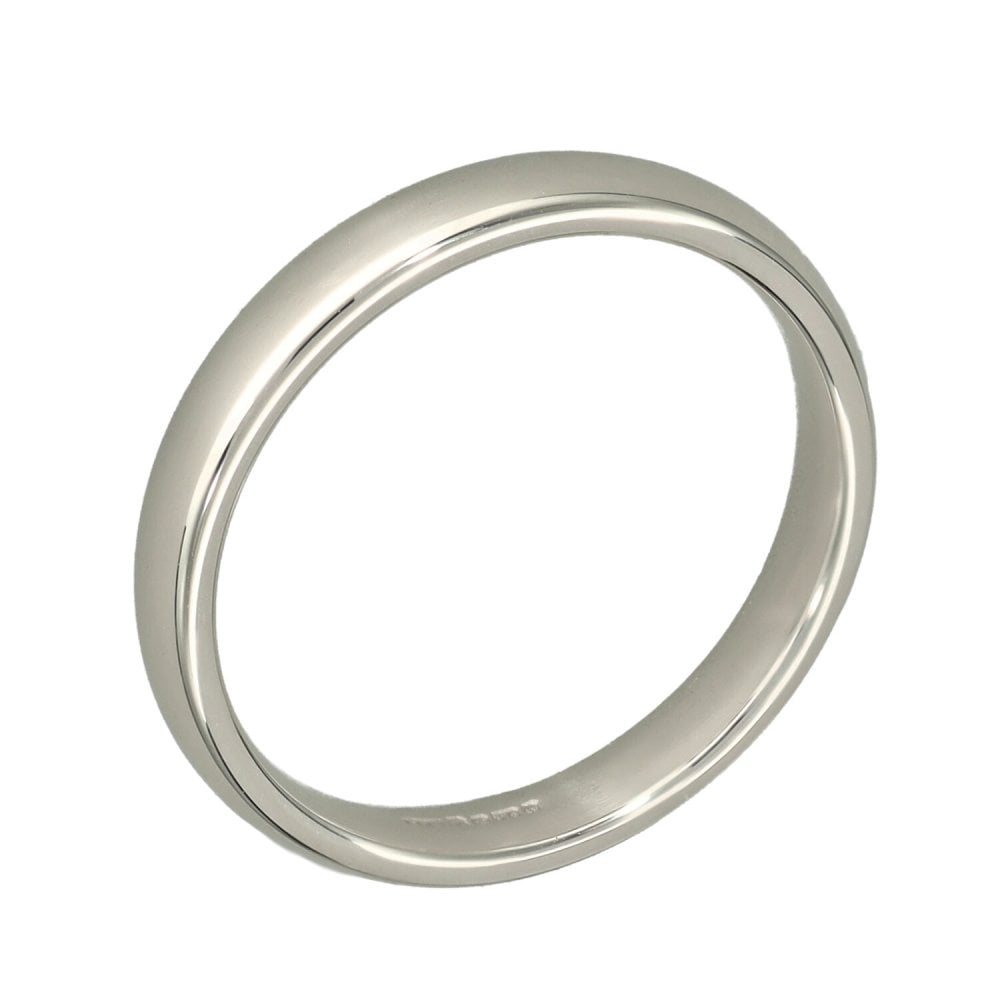9ct White Gold Court Shape Wedding Ring - Size N - 3mm