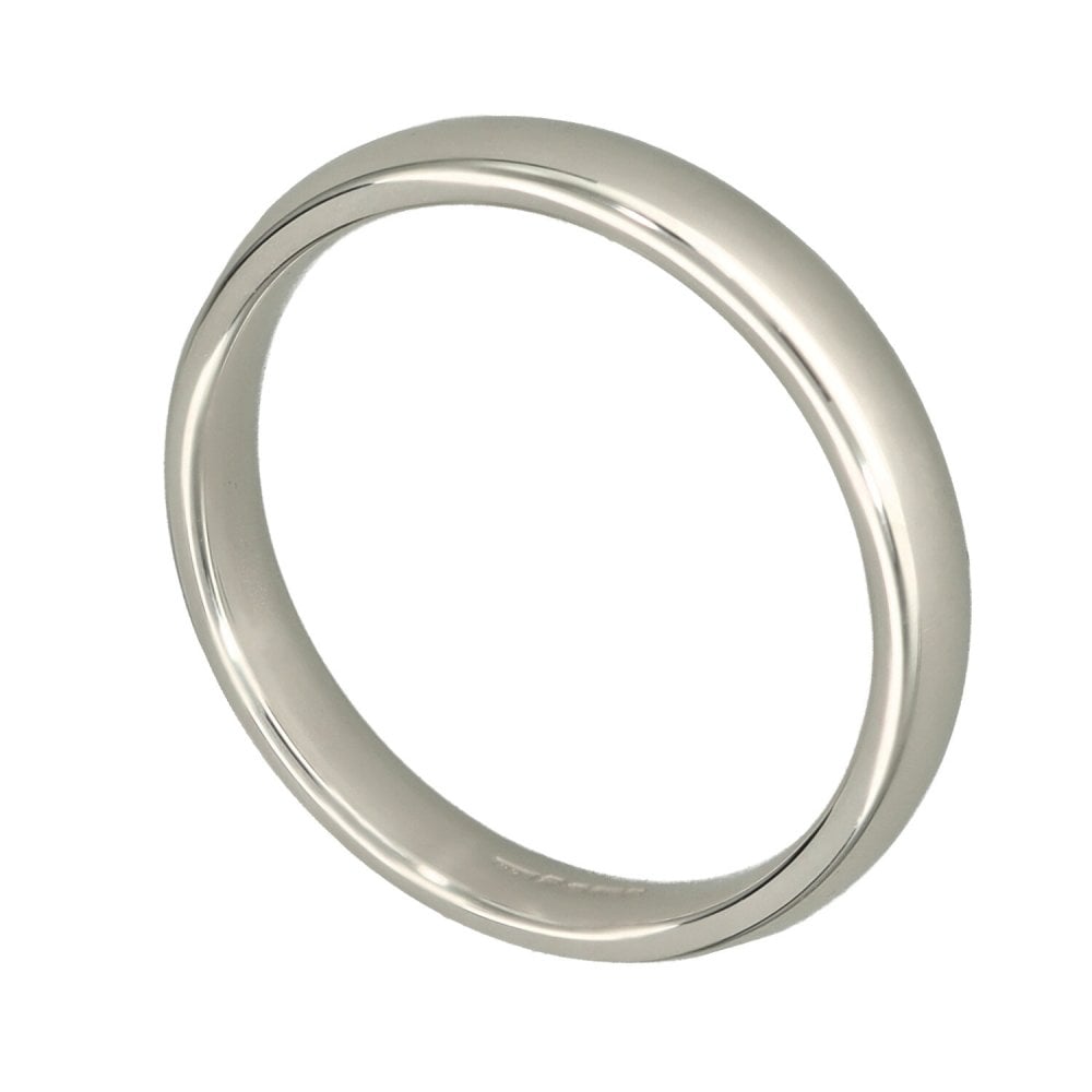 9ct White Gold Court Shape Wedding Ring - Size N - 3mm