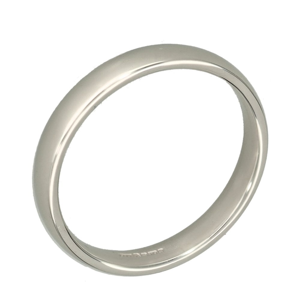 9ct White Gold Court Shape Wedding Ring - Size N - 3mm