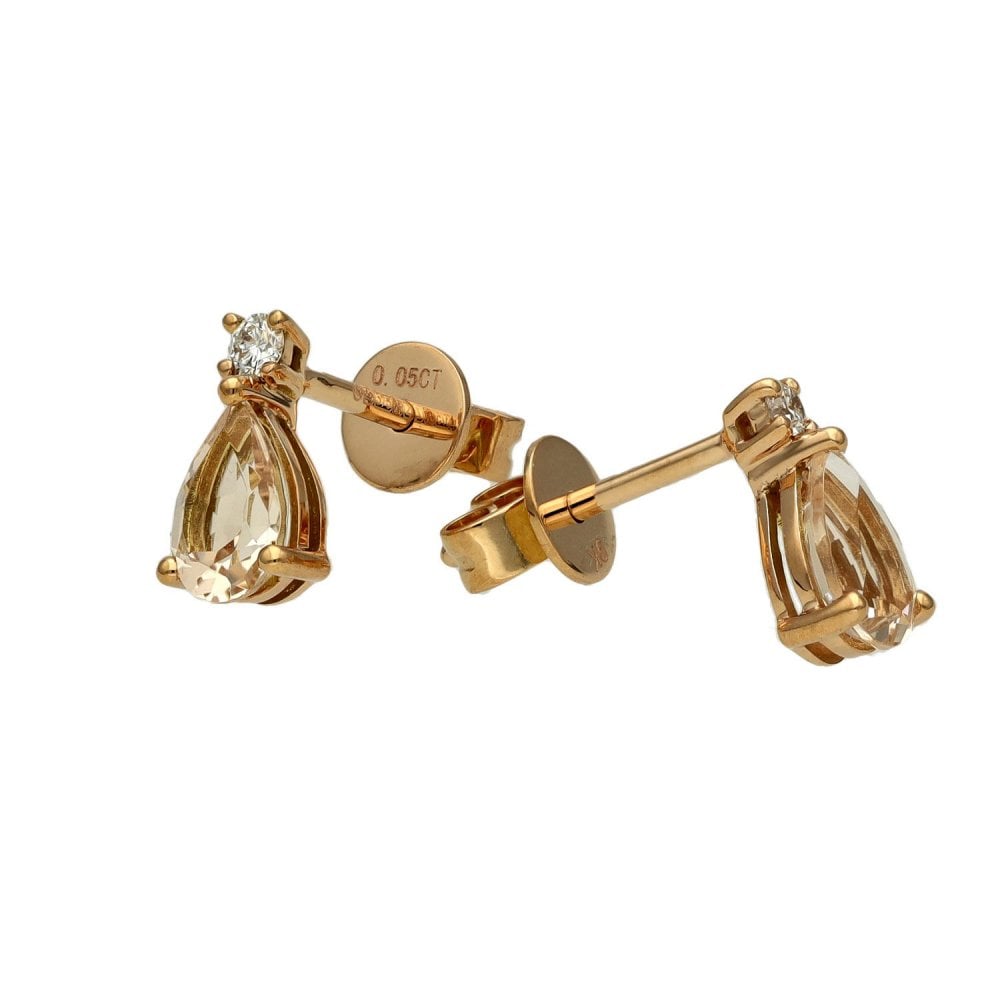 9ct Rose Gold Morganite & Diamond Stud Earrings - 0.05ct