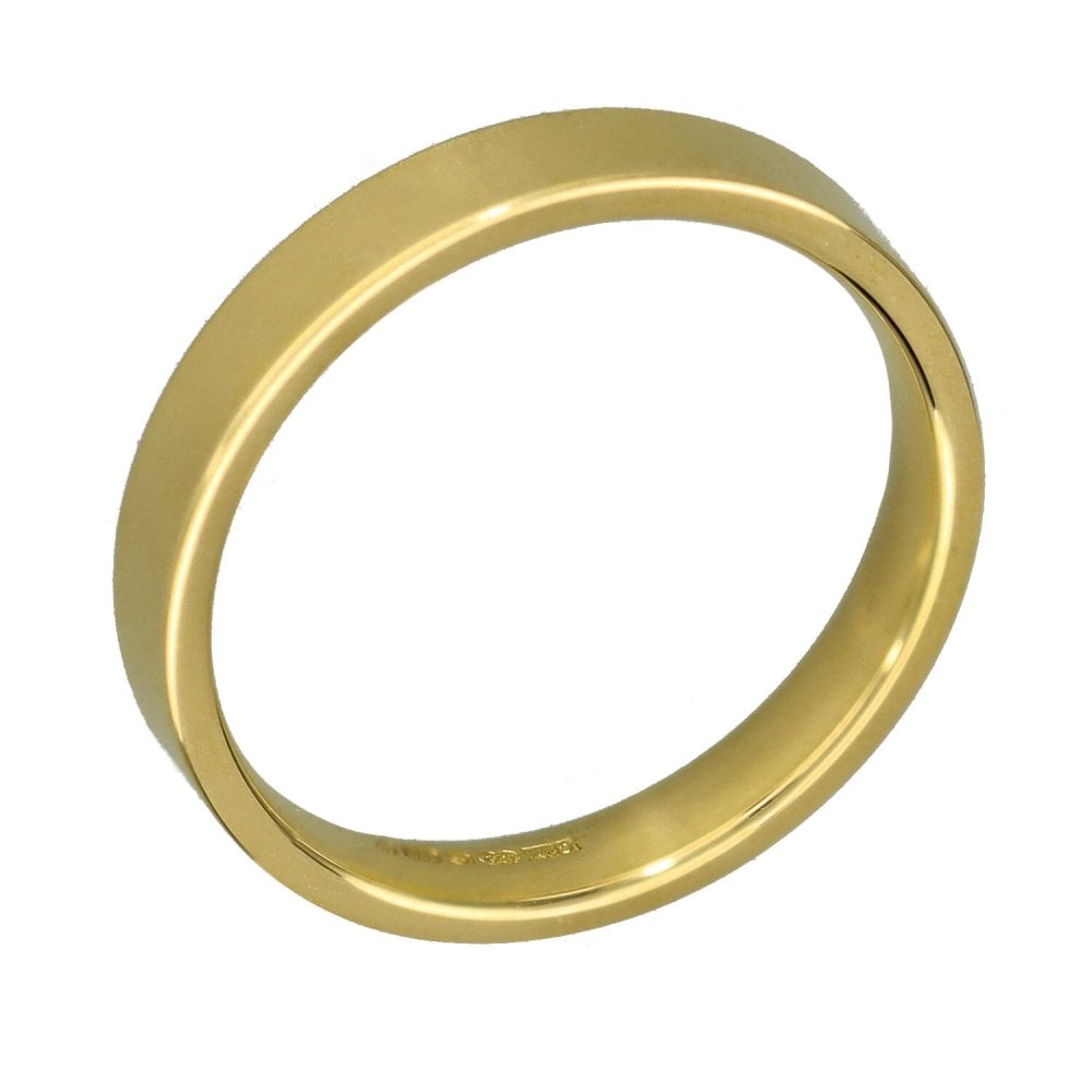 9ct Yellow Gold Flat Court Wedding Ring - Size N - 3mm