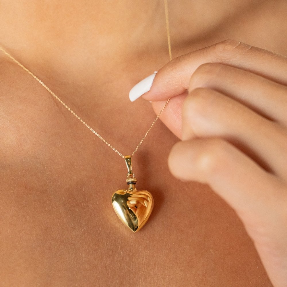 9ct Yellow Gold Heart Ashes Locket & Necklace - 18" - 3.7g