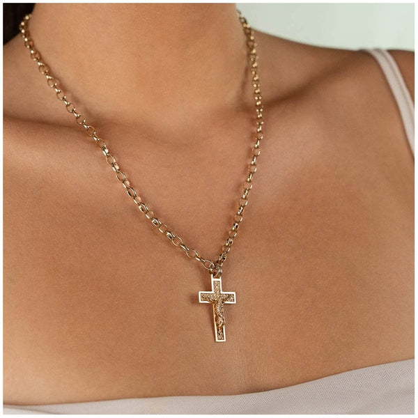 9ct Yellow Gold Crucifix & Belcher Chain - 20"