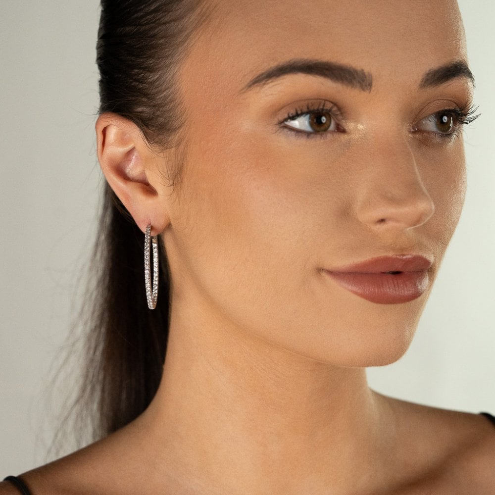 Ladies 18ct White Gold Diamond Hoop Earrings - 2.70ct