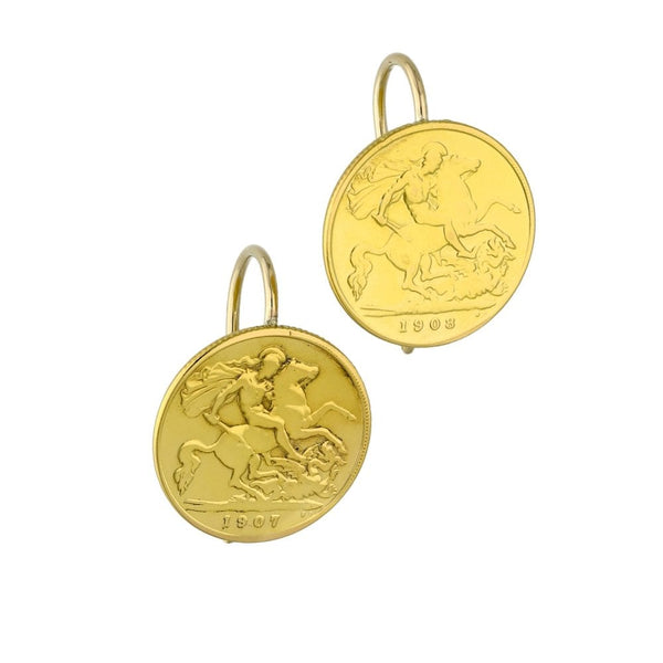 1907 & 1908 Half Sovereign Coin Earrings - 8.7g