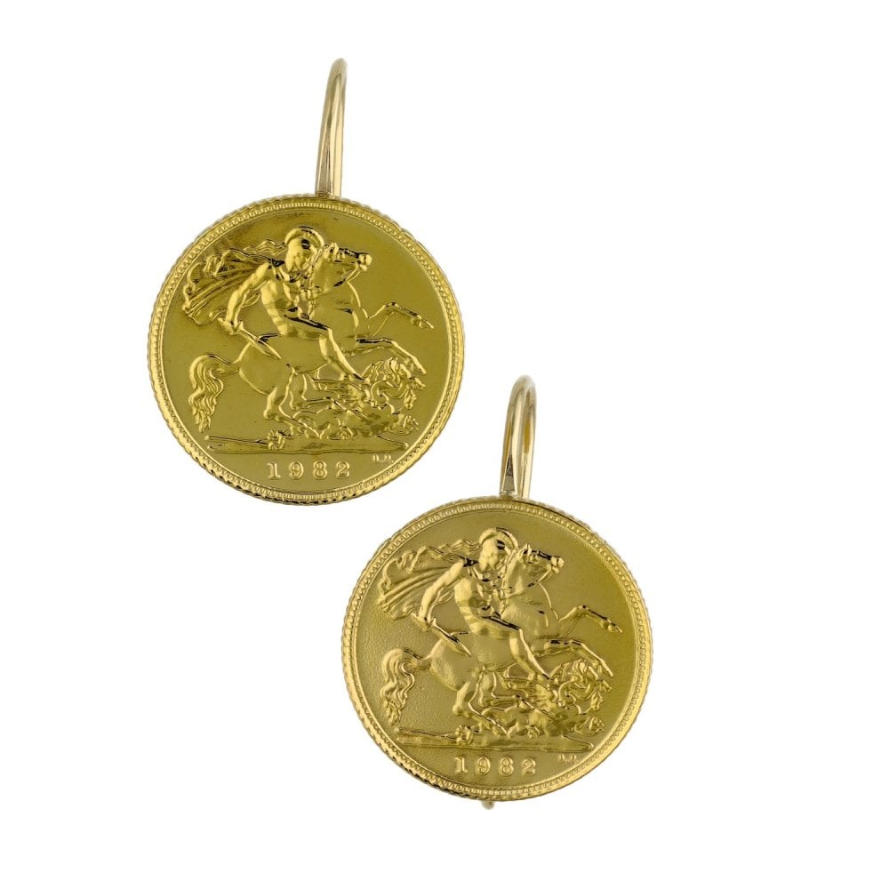 Ladies 1982 Half Sovereign Coin Earrings - 8.9g
