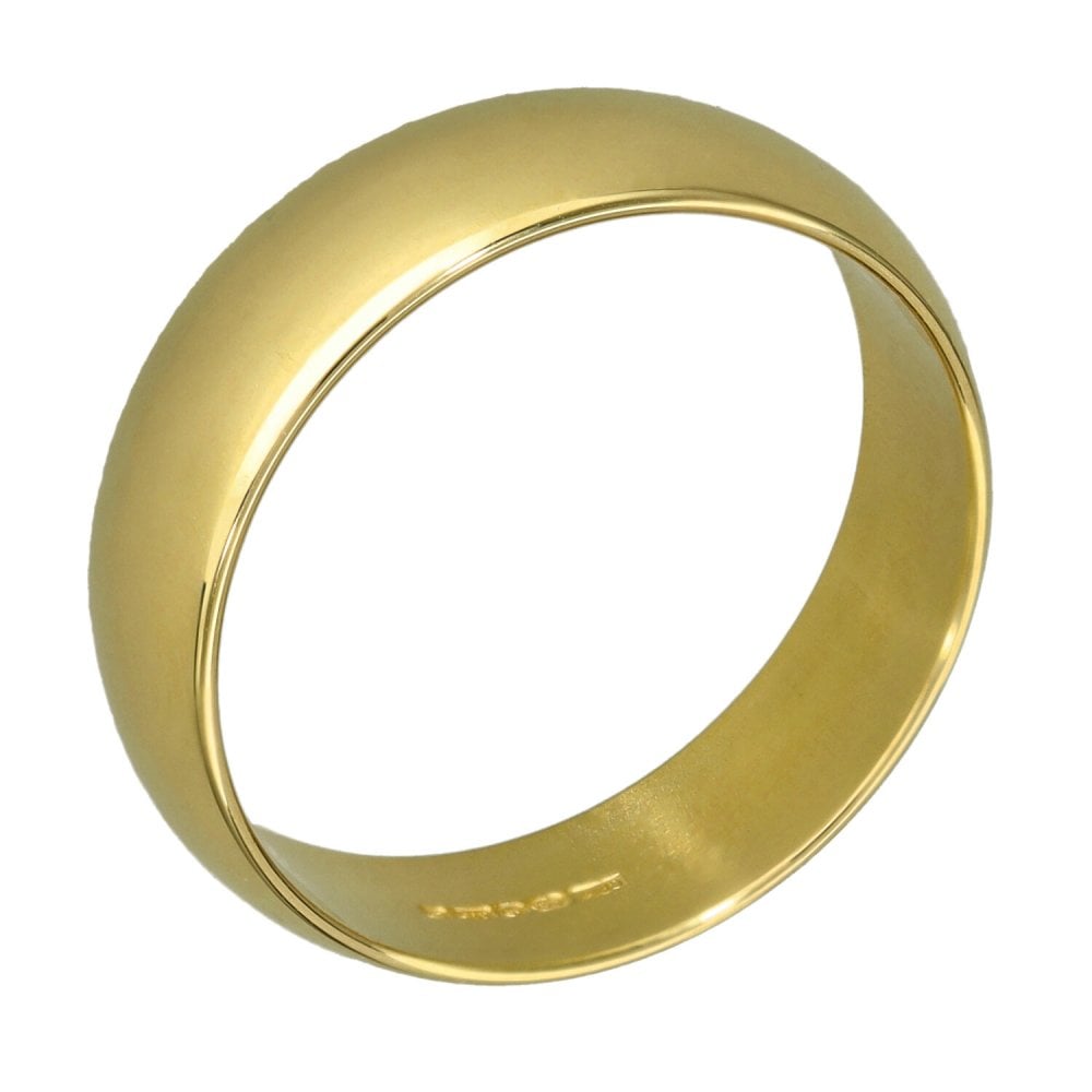 9ct Yellow Gold D-Shape Wedding Band - Size T - 6mm